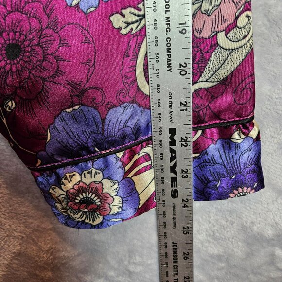 Amoureuse 2-Piece Satin Pajama Set 3X Floral Button Shirt Elastic Waist Pants - Picture 7 of 15
